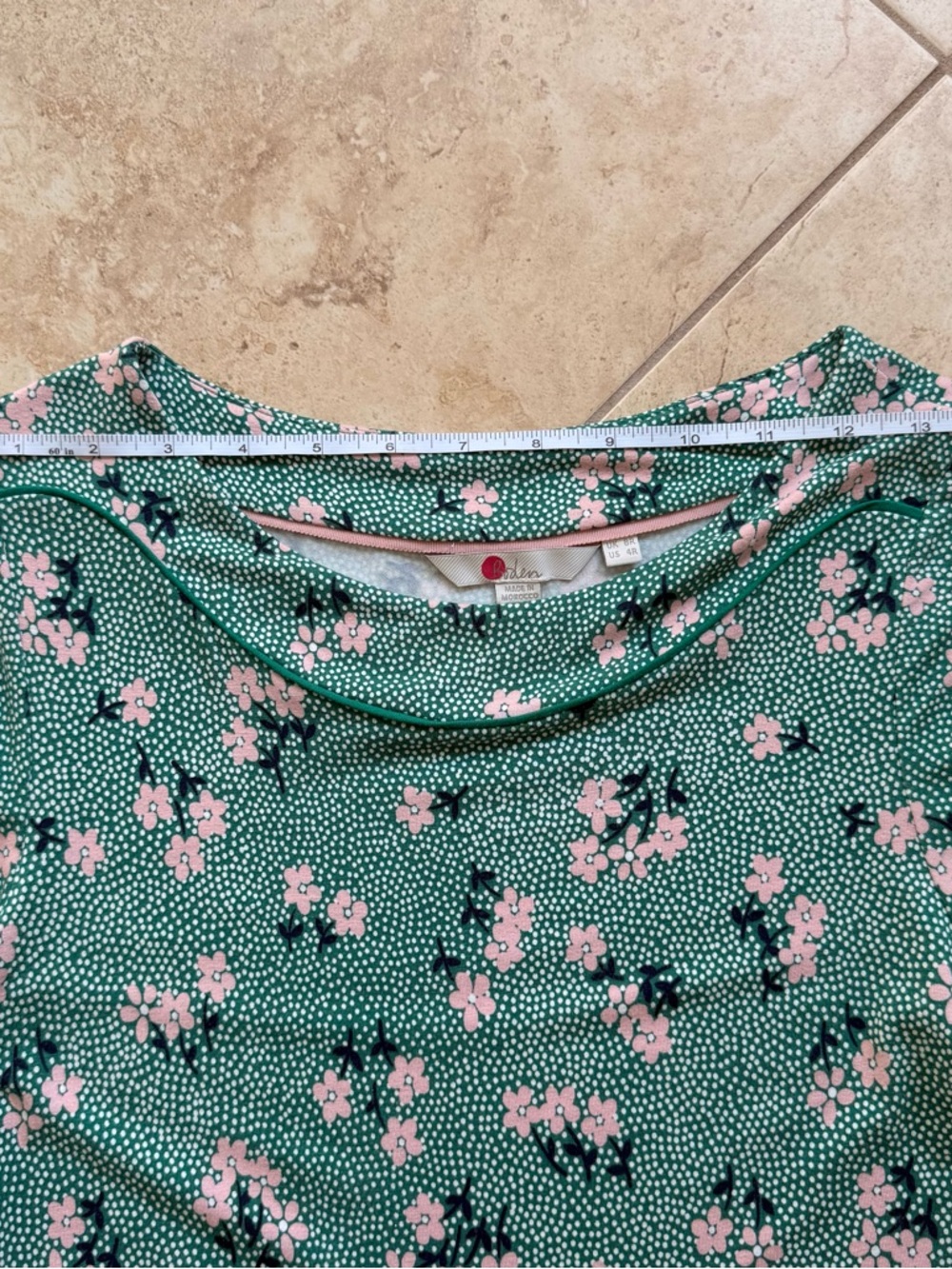 Boden Green Floral Short-Sleeve Midi Dress with Pink Blossoms - Picture 9 of 12